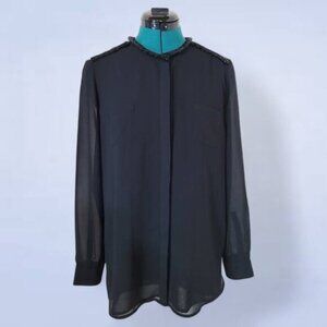 Supertrash Bellamy Black Chiffon Blouse with Beaded Collar and Shoulders - Small